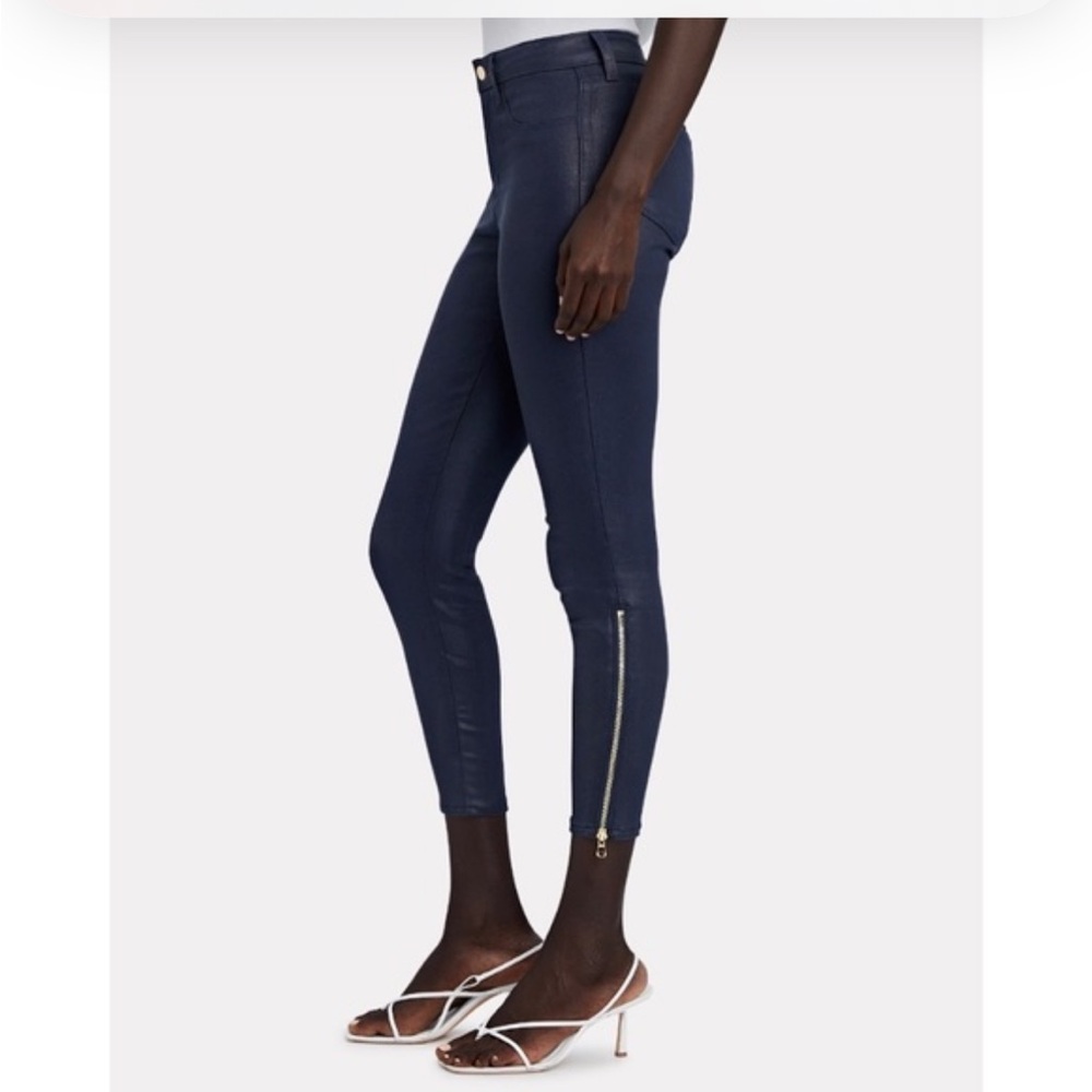 NWT L’AGENCE Sabine High Rise Coated Skinny Jeans Navy "Deep Cove"-29